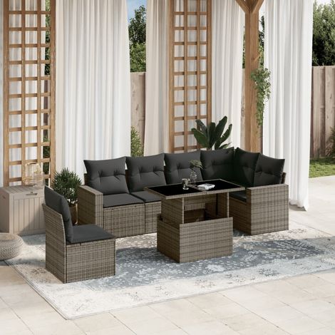 vidaXL Set Divani da Giardino 7 pz con Cuscini Grigio in Polyrattan (1/5)