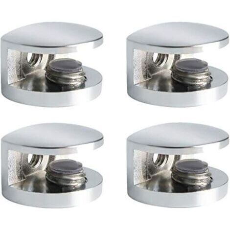 Support Étagère Verre Support d'Étagère Réglable et Adaptable d'Épaisseur de 8-10MM pour Salle de Bain, Fixation Murale à Vis, Finition Chrome Poli en Alliage de Zinc, 4 Pcs (1/4)