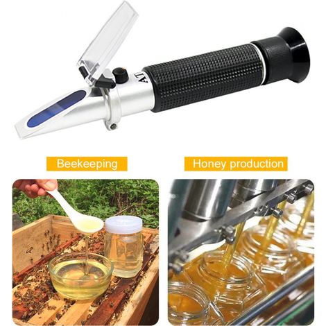 Réfractomètre à miel, Brix, Baume et Eau Humidité Testeur 3 en 1. Plage de mesure de l'humidité de l'eau 58-90% Brix, 38-43 Be' et 12-27% pour miel, apiculture