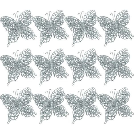 24pcs Ornements Sapin de Noël,paillettes papillon décorations d'arbre de noël décoration (silver) (1/5)
