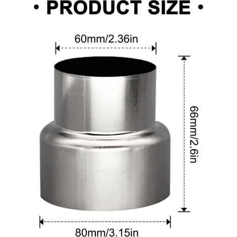 Raccord réducteur de conduit de cheminée en acier inoxydable - Ø 80 mm / Ø 60 mm (1 pièce) (1/3)