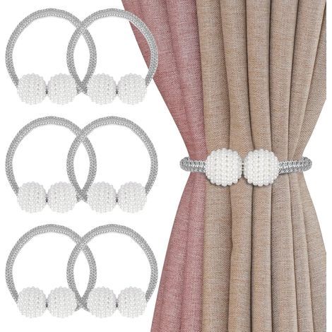 Embrasses de rideaux magnétiques avec perles, 6 pièces, décoration pour bureau, maison, hôtel (gris) (1/5)