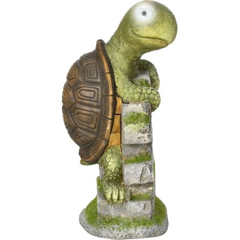 Schildkröten-Skulptur Mit Led Solarleuchte Gartenfigur, 36,5 Cm Outdoor-Ornament Für Rasen, Garten, Hof