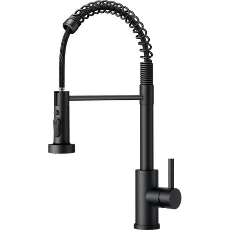 Robinet Cuisine, Robinet Cuisine Douchette, Mitigeur Evier à Ressort Spiralé Rotatif à 360°, Mitigeur à commande unique pour eau chaude et froide, Noir Mat (1/5)