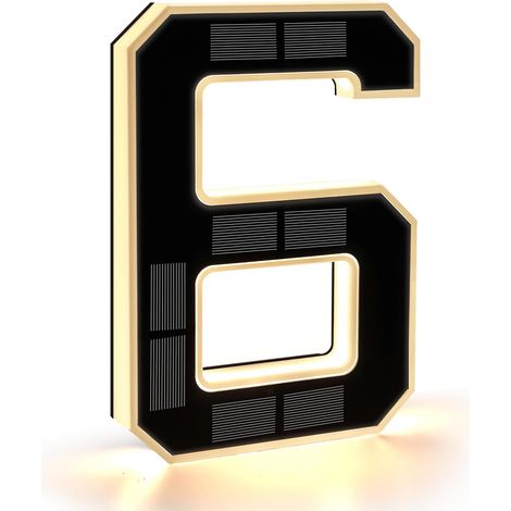 Numéro de Maison Lumineux (6 Noir, 23cm) Numero de Maison Exterieur Solaire Illuminé pour Extérieur, Numero Porte, Plaque de Numéro de Maison Illuminée Solaire