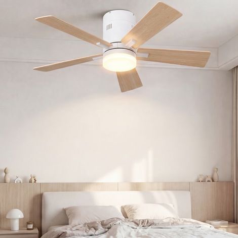 Ventilador de techo, Lámpara ventilador de techo, Plafón ventilador, 5 aspas de madera, 6 velocidades, para cocina, dormitorio, salón (1/5)