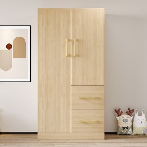 Armoire 70 x 40 x 135 cm - 2 portes - 2 tiroirs - Avec compartiments de rangement - Naturel (1/5)