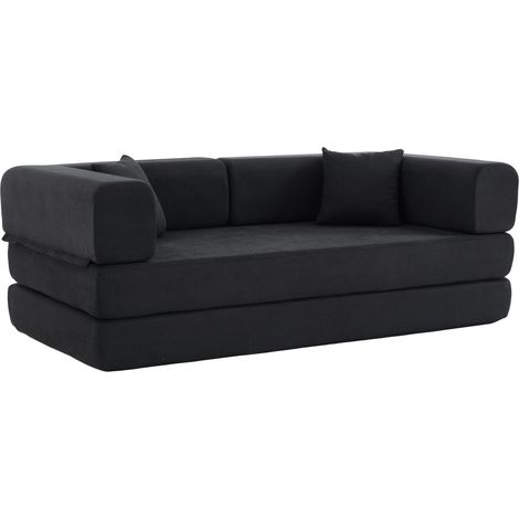 Canapé-lit 3 places convertible en velours côtelé noir, couchage de sol pliable avec coussins et base antidérapante pour salon ou chambre - CHICFURN (1/5)