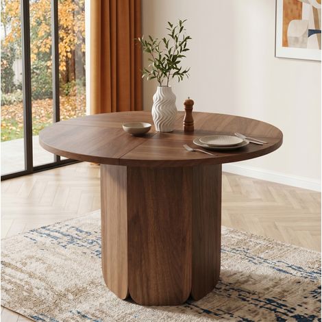 Table a manger ronde 120x120 cm pour 4-6 personnes, design scandinave, usage quotidien, MDF noyer (1/5)