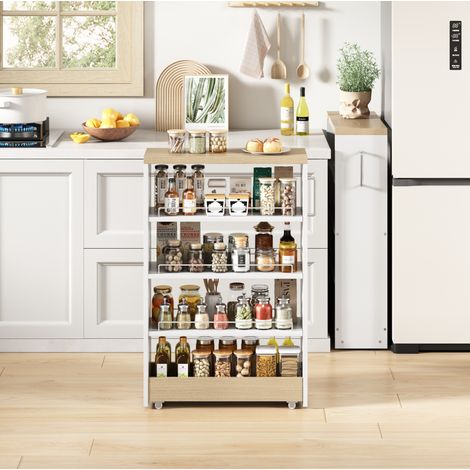 Mueble auxiliar con ruedas 12 cm MDF blanco OKMYHOME (1/5)