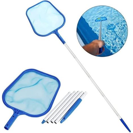 Poolhåv/Poolskimmerhåv/Håv med teleskopiskt stålskaft - 160 cm utdragbar lövskimmer för pool & spa För nedgrävda och ovanjordiska pooler, dammar & bastur (1/5)