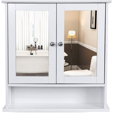 Armoire murale pharmacie salle de bain 2 miroirs MDF blanc (1/3)