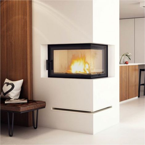 Azura Home Design – Insert cheminée 15 kW – Acier haute qualité – Vitrage latéral à droite – 4 bouches de récupération – Efficacité 83% – Design moderne - MBO 15 BS
