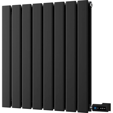 Typhoon - Black Horizontal Electric Radiator H600mm x W544mm Double Panel 500w Thermostatic WIFI - Feet Included (1/2)