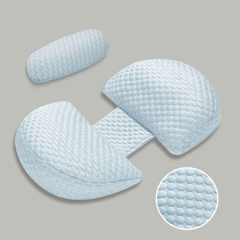 Neuf Coussin de Grossesse pour Dormir, Coussin d'allaitement, Coton Oreiller de Grossesse de Soutien du Corps avec Housse Bambou Rafraîchissant Soyeux(Bleu) (1/5)