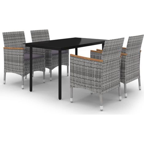 Ensemble à manger de jardin coussins 5 pcs Mobilier de jardin Résine tressée Verre (1/5)