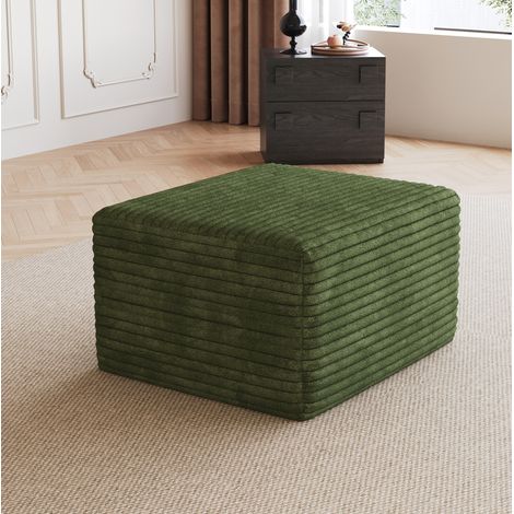 Ottomano 72x18x18 cm, assemblaggio senza attrezzi, schiuma elastica, tessuto a coste verde (1/5)