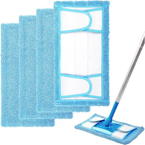 Lot de 4 lingettes de rechange compatibles avec balai Swiffer, serpillières lavables, coloris bleu (1/5)
