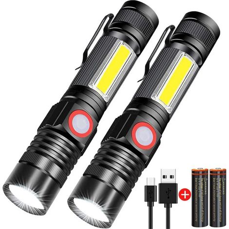 Lampes torches avec 3 modes d'éclairage et longue autonomie, lampe torche étanche pour le camping, la randonnée, la pêche, les activités de plein air et les situations d'urgence (lot de 2) (1/4)