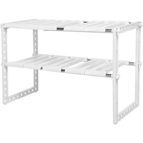 Étagère de rangement de cuisine multifonctionnelle blanche, étagère de rangement sur pied, étagère de rangement créative à 2 niveaux, extensible et réglable à volonté. (1/5)