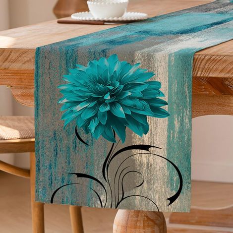 Chemin de table en lin épais 33×183 cm turquoise