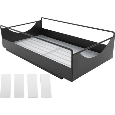 Ausziehbarer Schubladeneinsatz aus Kohlenstoffstahl, geräuschlose Ablagen für Speisekammer, Badezimmer oder Kleiderschrank, schwarz, Abmessungen 227 x 401 x 85 mm (1/5)