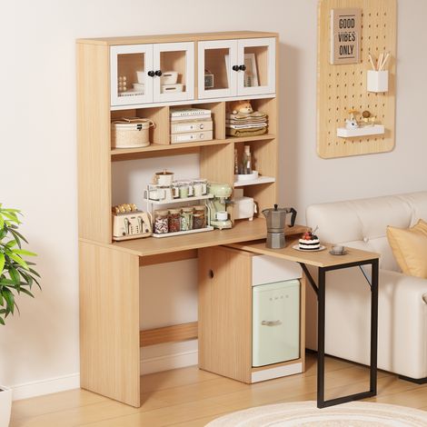 Bureau droit 110 x 55 x 180 cm avec armoire de rangement, bureau d'écriture, bureau d'ordinateur, adapté au bureau/chambre, MDF, naturel (1/5)