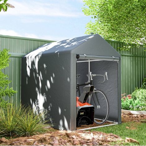 Cobertizo de jardín 120 x 179 x 165 cm de acero galvanizado con puerta con cremallera gris oscuro (1/5)