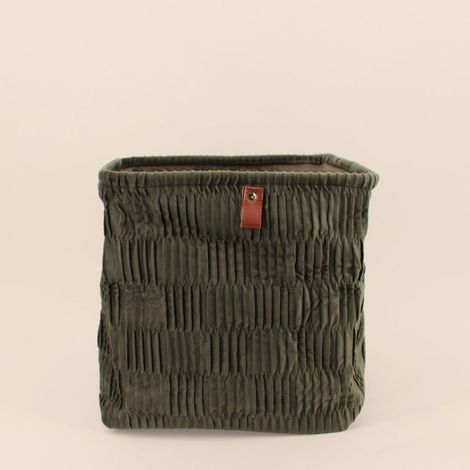 Cube de rangement en velours plissé vert 31x31x31cm