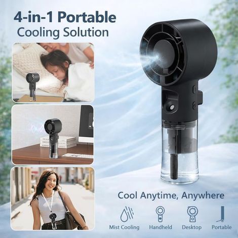 Tragbarer Sprühventilator – 4-stufiger Turboventilator mit Sprühfunktion – Für Reisen und den Außenbereich (Schwarz) (1/5)