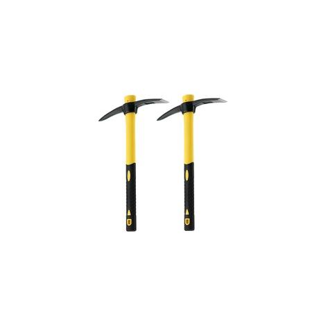 Lot de 2 pioche de jardin de 38 cm avec poignée en fibre de verre, pioche de jardin Mattock pour jardinage, creusage, désherbage, exploration, camping