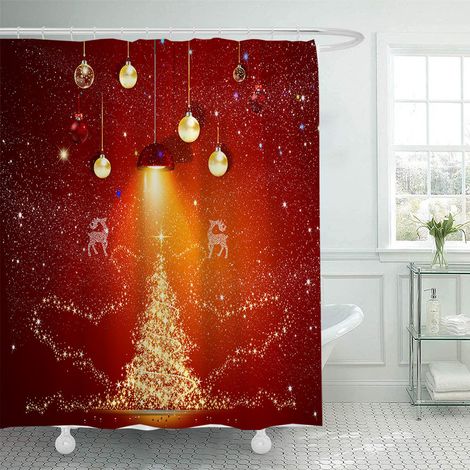 180 x 180 cm großer Duschvorhang mit Weihnachtsmotiv, Duschvorhang mit Weihnachtsmann-Motiv, Badezimmer-Dekorationsset, wasserdichtes Material, mit 12 Haken