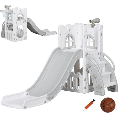 CHICFURN Tobogán infantil 5 en 1 70 x 177 x 92 cm de plástico gris para interior y exterior (1/5)