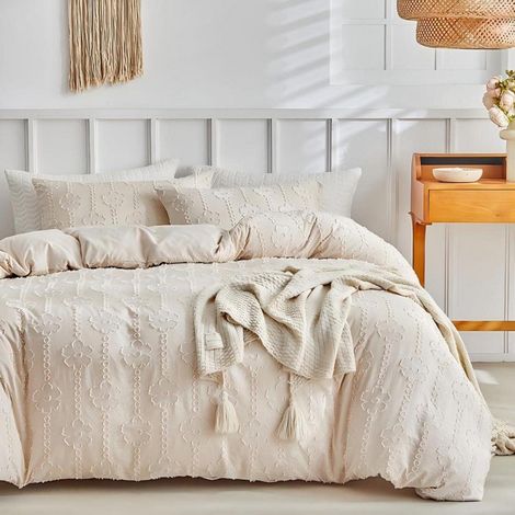 Bettwäsche-Set 135x200cm Beige mit Tufting-Stickerei im Boho-Stil