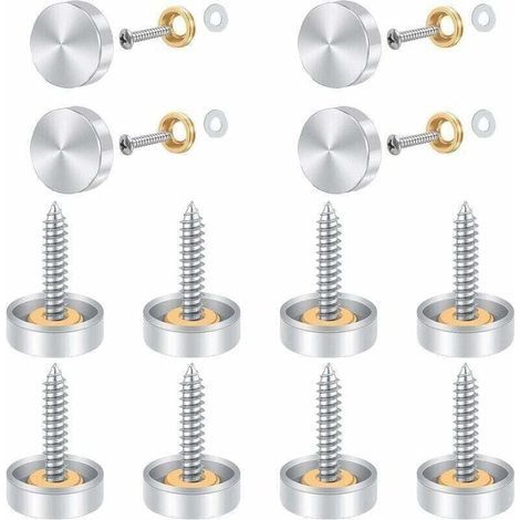 Cache Vis en Acier Inox，12 Pcs Vis à Miroir, Cache Vis en Acier Inox 16mm en Acier Inoxydable Miroir Décoratif Vis Couvercle Cap Clous avec Rondelles pour Tables à Miroir Plaques de Bain Armoi (1/4)