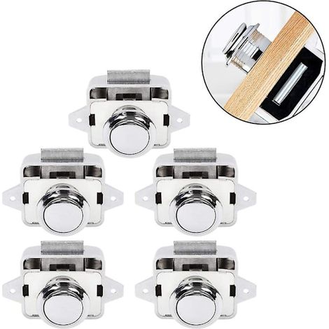 Lot de 5 verrous à bouton-poussoir pour porte, loquet sans clé, verrou de meuble, verrou à poignée pour remorque à chevaux, camping-car, style 2 (1/5)