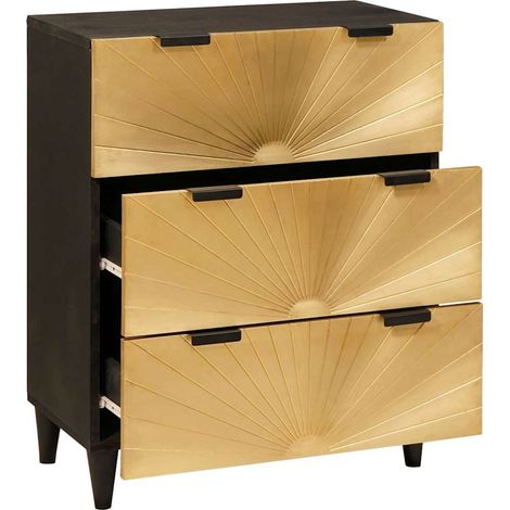 Buffet Meuble de rangement Noir et or 60 x 33 x 75 cm Bois de mangue massif (1/5)