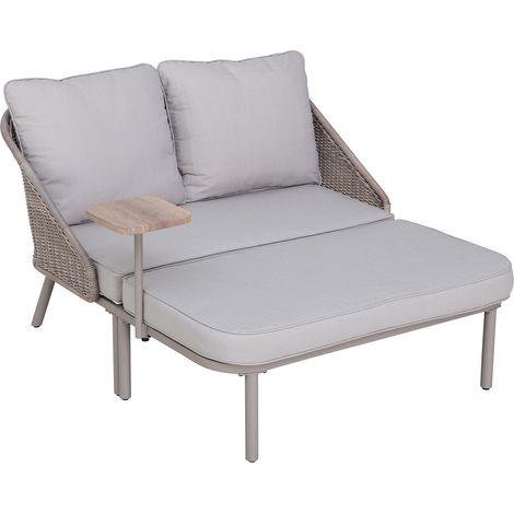 Lettino da giardino in acciaio/rattan PORTO - 142cm x 128cm, grigio
