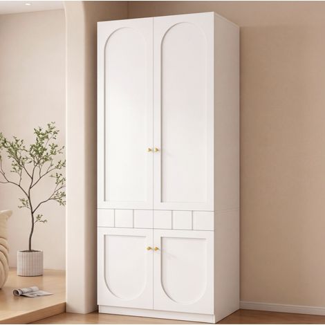Armarios 2 puertas con cajones y barra, blanco, 80x50x200 cm (1/5)