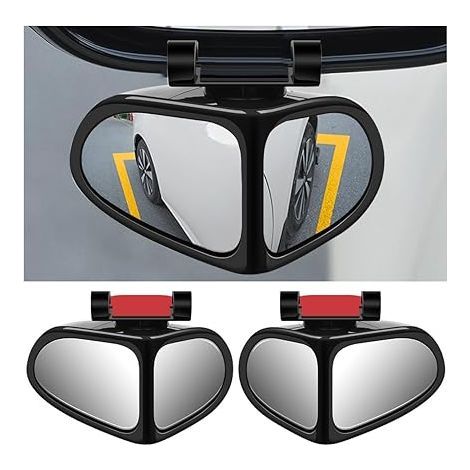 Lot de 2 rétroviseurs d'angle mort 2 en 1 pour voiture, rétroviseur grand angle réglable à rotation à 360 degrés, rétroviseur auxiliaire universel HD pour véhicule, camion, SUV (noir) (1/5)