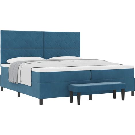 Box Spring Bed with Mattress Dark blue 200 x 200 cm Velvet vidaXL (1/5)