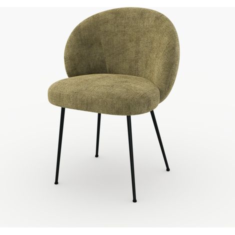 Silla Bloomy de terciopelo chenillé verde oliva oscuro y metal negro (1/4)