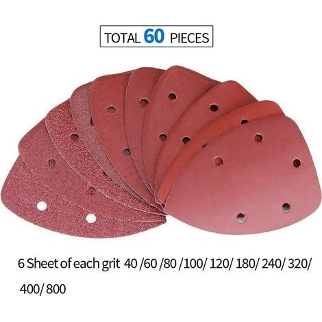 Packung mit 60 Schleifblättern, Körnungen 40/60/80/100/120/180/240/320/400/800, ideal für Multifunktionsschleifer (1/4)