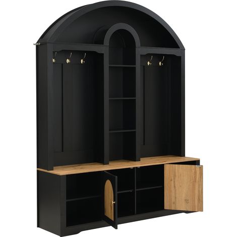 Armoire multifonctionnelle pour l’entrée ou la chambre avec meuble à chaussures, étagères et crochets. Armoire vestiaire – une penderie en MDF robuste au design moderne et dotée d’un espace de rangeme (1/5)