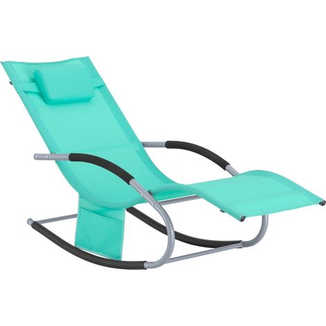 SoBuy Lettino Sdraio da Giardino a Dondolo - Sedia a Dondolo da Esterno in Textilene Blu Pavone con Telaio in Metallo, 150x63x87cm, Lettino Prendisole per Terrazza, Piscina, Patio, OGS28-TB