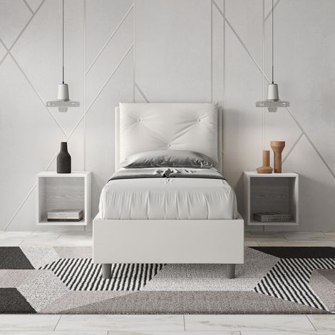 Letto singolo senza rete imbottito 80x190 similpelle bianco Appia (1/4)