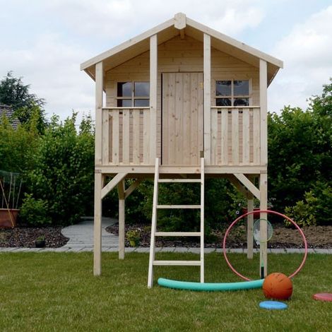Cabane de jardin pour enfant sur pilotis 180 x 190 x 281 cm – Bois traité 16 mm – Surface intérieure 2,22 m² – Échelle incluse – Solid (1/3)