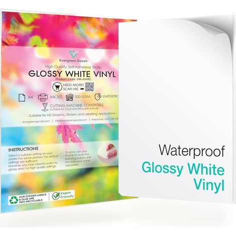 Evergreen Goods 20 Feuilles De Papier Autocollant Papier Stickers Vinyle Blanc Brillant A4 Imperméable à L'eau De, Feuilles Vinyle Imprimable Convenant Aux Imprimantes à Jet D'encre Et Laser (1/5)