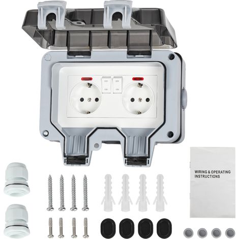 Wolketon Außensteckdose Gartensteckdose Outdoor Steckdose IP66 16A Wasserdicht Staubdicht Wandsteckdose 2 Loch mit Schalter