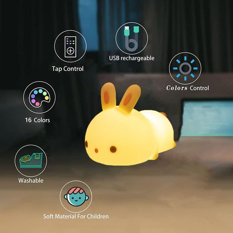 Veilleuse Mignonne En Forme De Lapin Rechargeable Par Usb, Blanc Chaud Et 7 Modes De Respiration Pour Filles, Enfants, Tout-petits, Bébés Et Enfants - Cadeau De Noël (1/4)